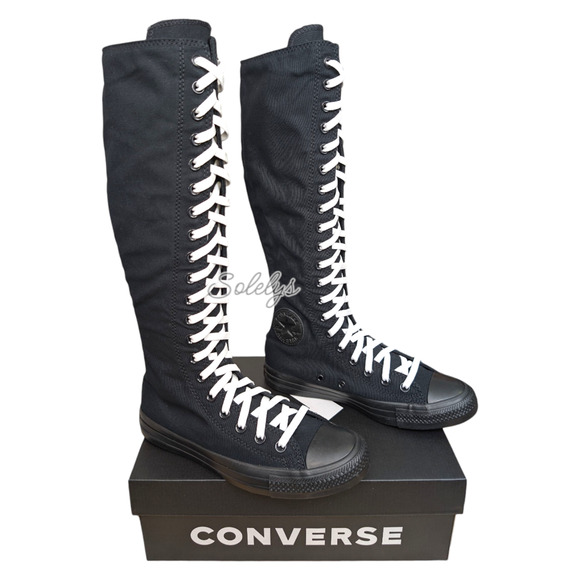 Converse CTAS XXHI Womens 6 Black White Knee High Canvas Zip Back Sneaker Boot - Picture 1 of 9
